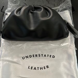 Understated Leather black clutch - gold chain